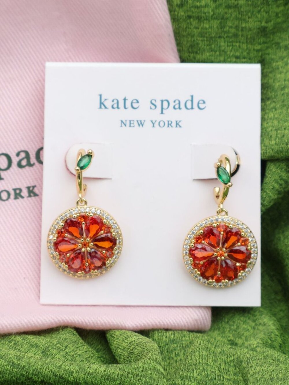 Kate Spade Sweet Citrus Gold Orange Earrings Crystal